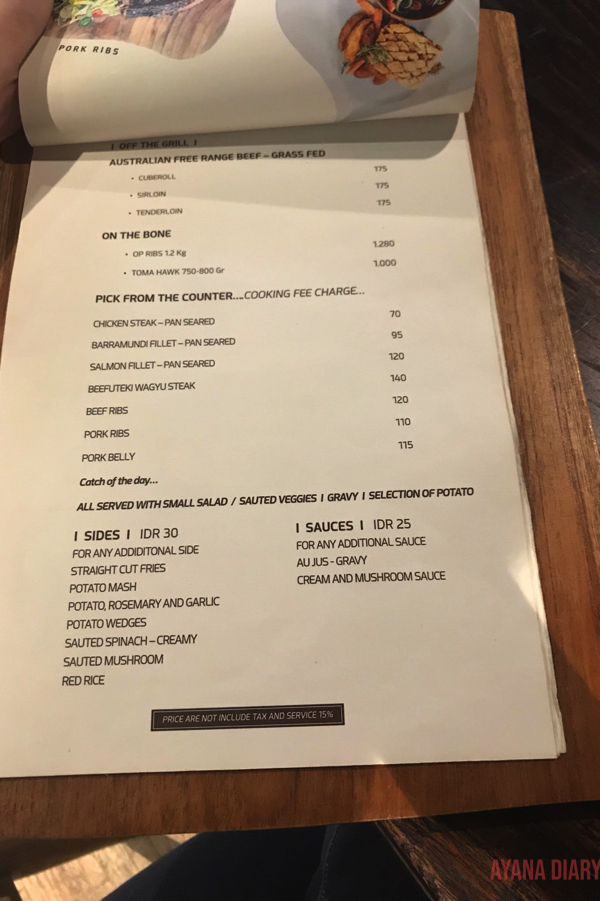 gourmet garage グルメ　ガレージ　ジンバラン jimbaran レストラン restaurant メニュー menu1